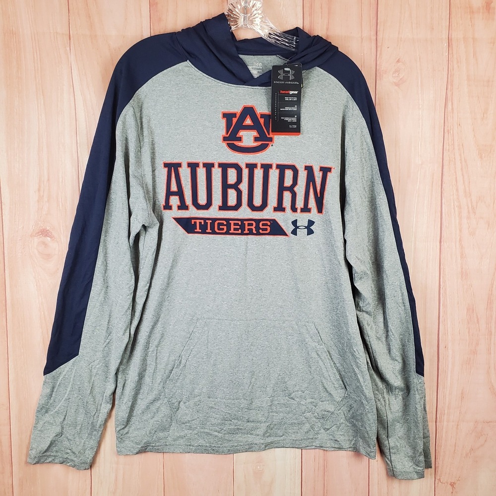 Under Armour Heatgear Auburn Tigers Football Team Hoodie Mens Large Gray Blue